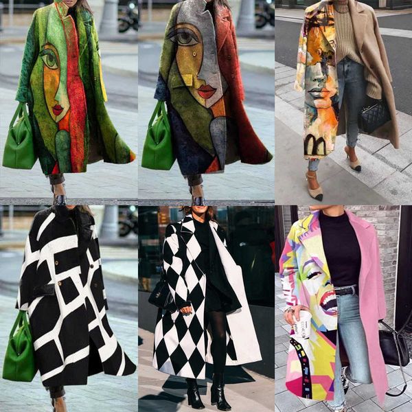 women's wool blends 2023 new autumn women's long-sleeved lapel coat printed cloth long coat t230303, Black
women's wool blends 2023 new autumn women's long-sleeved lapel coat printed cloth long coat t230303, Black
