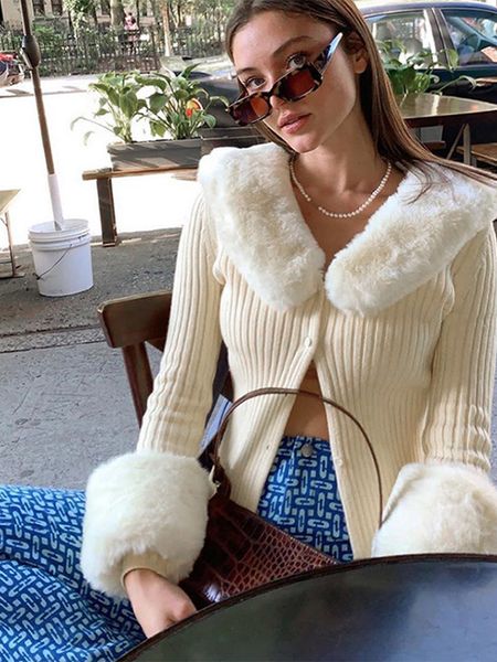 women's knits tees thick fur lapel women cardigan slim ribbed knit female allmatch sweater winter casual full sleeve singlebreasted lad, White
women's knits tees thick fur lapel women cardigan slim ribbed knit female allmatch sweater winter casual full sleeve singlebreasted lad, White