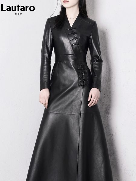 women's jackets lautaro spring autumn long red black fitted soft faux leather coat women with chinese knot buttons v neck designer clot, Black;brown
women's jackets lautaro spring autumn long red black fitted soft faux leather coat women with chinese knot buttons v neck designer clot, Black;brown