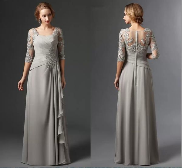 new silver mother of the bride dresses a-line half sleeves chiffon lace plus size long elegant groom wedding party gown, Black;red
new silver mother of the bride dresses a-line half sleeves chiffon lace plus size long elegant groom wedding party gown, Black;red