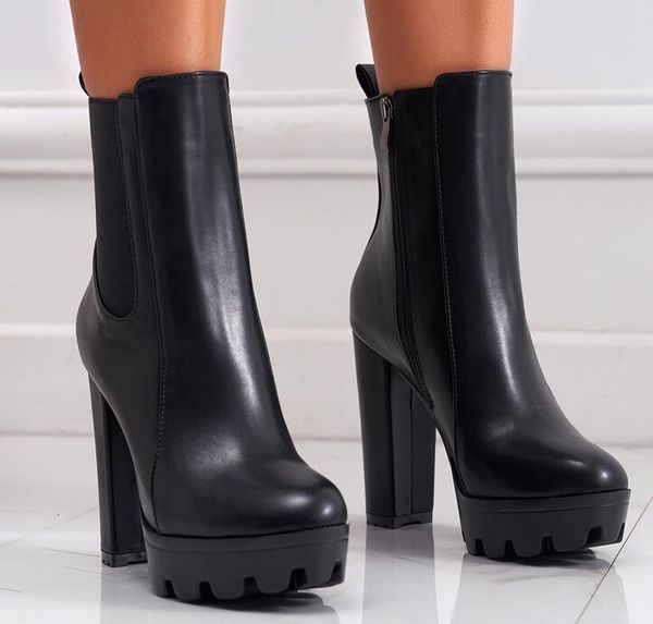 high heels ankle boots fashion women thick platform autumn winter slip on ladies street style shoes mujer, Black
high heels ankle boots fashion women thick platform autumn winter slip on ladies street style shoes mujer, Black