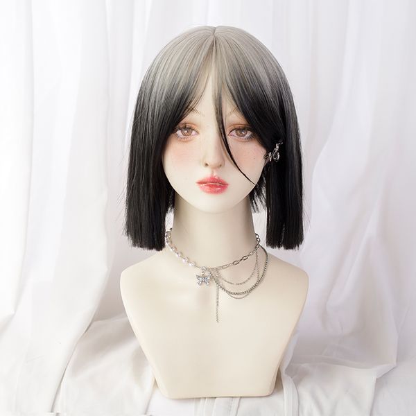 synthetic wig 14 "cream white gradient black shoulder-length flat bangs straight hair
synthetic wig 14 "cream white gradient black shoulder-length flat bangs straight hair