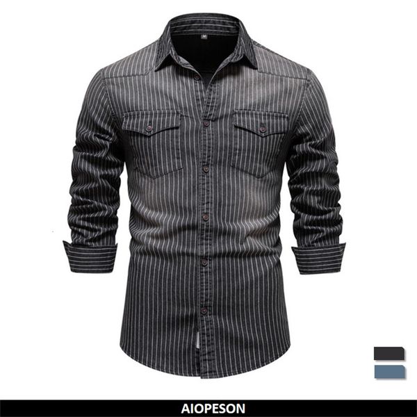 men's casual shirts aiopeson cotton men denim shirts striped stretch long sleeve jeans shirts for men casual slim cowboy shirts man 230, White;black 
men's casual shirts aiopeson cotton men denim shirts striped stretch long sleeve jeans shirts for men casual slim cowboy shirts man 230, White;black