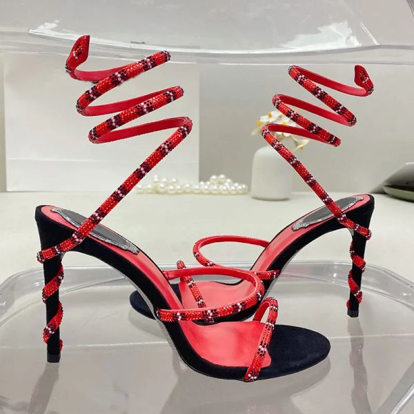stiletto heel sandals for womens shoe rene caovilla cleo crystal studded snake strass shoes luxury designers ankle wraparound 9.5cm high hee, Black
stiletto heel sandals for womens shoe rene caovilla cleo crystal studded snake strass shoes luxury designers ankle wraparound 9.5cm high hee, Black