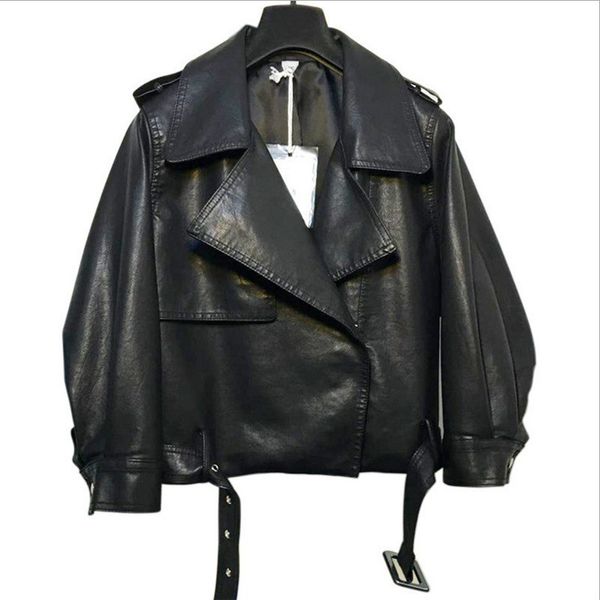women's jacket's loose version of leather 2023 spring and autumn korean the ninepoint sleeve lantern short coat 230306, Black;brown
women's jacket's loose version of leather 2023 spring and autumn korean the ninepoint sleeve lantern short coat 230306, Black;brown