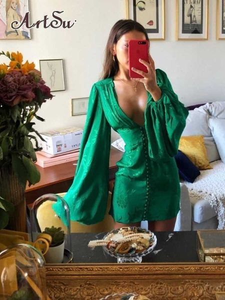 casual dresses artsu women's satin dresses green gold deep v neck botton lantern sleeve mini dress female party dresses club autumn 605, Black;gray
casual dresses artsu women's satin dresses green gold deep v neck botton lantern sleeve mini dress female party dresses club autumn 605, Black;gray