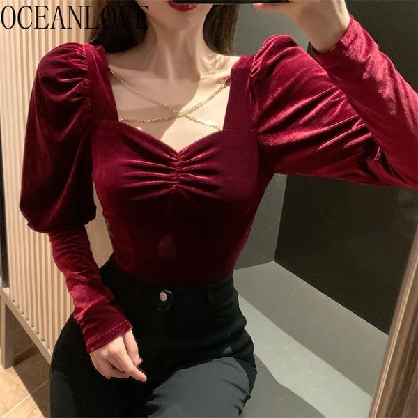 women's blouses shirts oceanlove velour solid sqaure neck vintage clothing korean puff sleeve blusa spring backless blouse women 19623, White
women's blouses shirts oceanlove velour solid sqaure neck vintage clothing korean puff sleeve blusa spring backless blouse women 19623, White