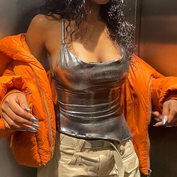 women's tanks camis solid color shiny bodycon y2k vest camisole halterneck tie open back irregular tank t-shirt silver women tanks 230, White
women's tanks camis solid color shiny bodycon y2k vest camisole halterneck tie open back irregular tank t-shirt silver women tanks 230, White