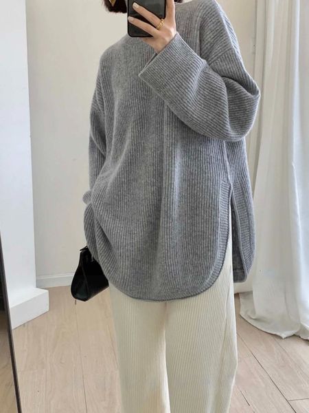 women's sweaters vintage sweater side fork thick loose middle and long oversize sweater woman o-neck autumn and winter fashion knitted, White;black
women's sweaters vintage sweater side fork thick loose middle and long oversize sweater woman o-neck autumn and winter fashion knitted, White;black