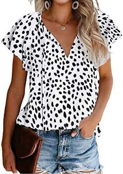 women's casual floral print v neck ruffle short sleeve summer shirts loose blouses0fl5, White
women's casual floral print v neck ruffle short sleeve summer shirts loose blouses0fl5, White