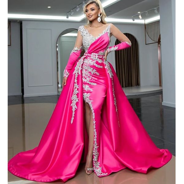 red prom dresses long sleeves sheer neck lace appliques evening dresses detachable train floor length evening dress plus size custom made, Black
red prom dresses long sleeves sheer neck lace appliques evening dresses detachable train floor length evening dress plus size custom made, Black