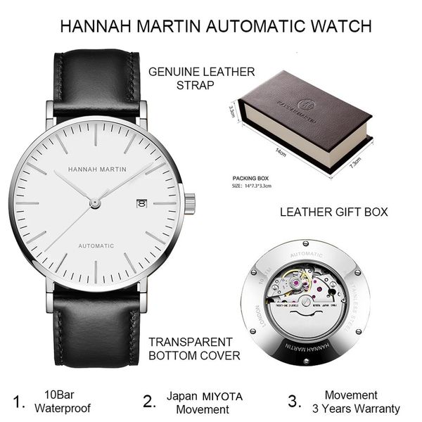 wristwatches hannah martin men s automatic watch miyota 8215 movement leather strap sapphire mirror 10bar waterproof standard dive 230306, Slivery;brown
wristwatches hannah martin men s automatic watch miyota 8215 movement leather strap sapphire mirror 10bar waterproof standard dive 230306, Slivery;brown