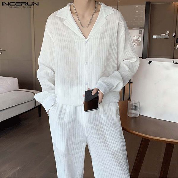 men's tracksuits incerun sets solid color fashion lapel long sleeve shirt pants 2pcs pleated loose streetwear casual suits s-5xl 230306, Gray
men's tracksuits incerun sets solid color fashion lapel long sleeve shirt pants 2pcs pleated loose streetwear casual suits s-5xl 230306, Gray