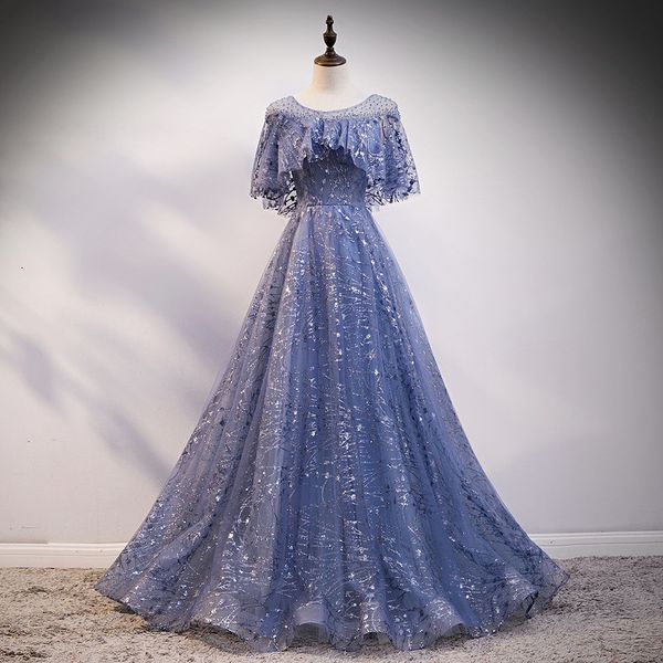 elegant blue tulle evening dresses lace vintage flare sleeves o-neck shiny sequined beading princess celebrity guest prom party gowns, Black;red
elegant blue tulle evening dresses lace vintage flare sleeves o-neck shiny sequined beading princess celebrity guest prom party gowns, Black;red