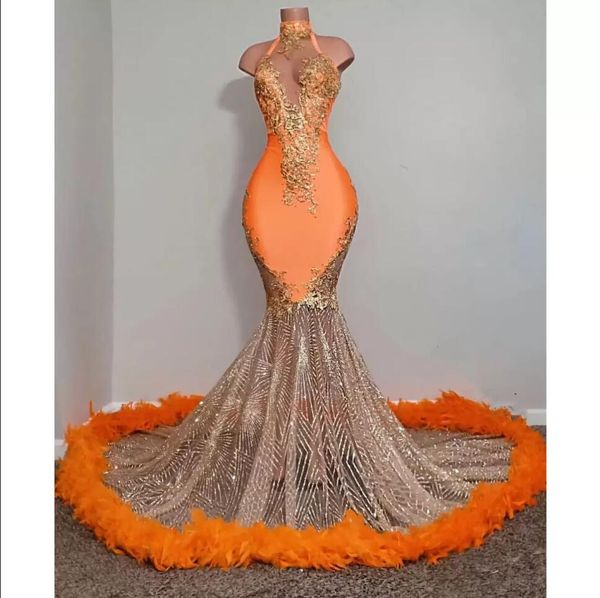 black girls orange mermaid prom dresses 2022 satin beading sequined high neck feathers luxury skirt evening party formal gowns
black girls orange mermaid prom dresses 2022 satin beading sequined high neck feathers luxury skirt evening party formal gowns
