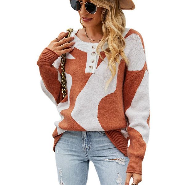 crew half single breasted buttons women's sweaters loose casual jacquard contrast color knitted pullover lady blouse with loose lanter, White;black
crew half single breasted buttons women's sweaters loose casual jacquard contrast color knitted pullover lady blouse with loose lanter, White;black