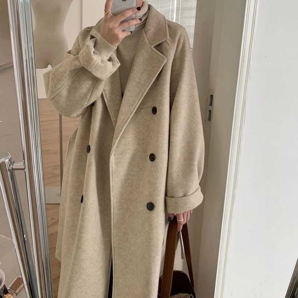 women's wool blends autumn and winter korean version loose tie fashion temperament doublebreasted thickened long woolen coat women 2303, Black
women's wool blends autumn and winter korean version loose tie fashion temperament doublebreasted thickened long woolen coat women 2303, Black