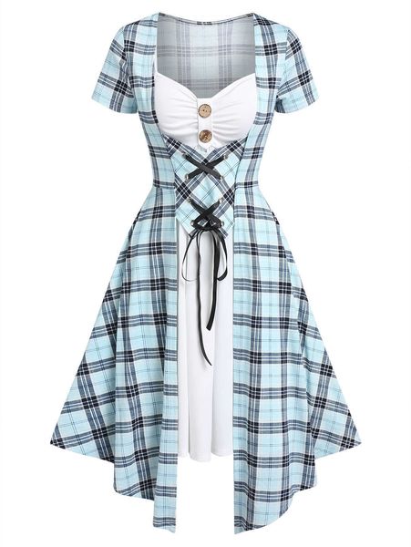 casual dresses plaid 2 in 1 dresses new 2022 short sleeve robe plaid print faux twinset lace up vestido feminino vacation party streetwear z, Black;gray
casual dresses plaid 2 in 1 dresses new 2022 short sleeve robe plaid print faux twinset lace up vestido feminino vacation party streetwear z, Black;gray
