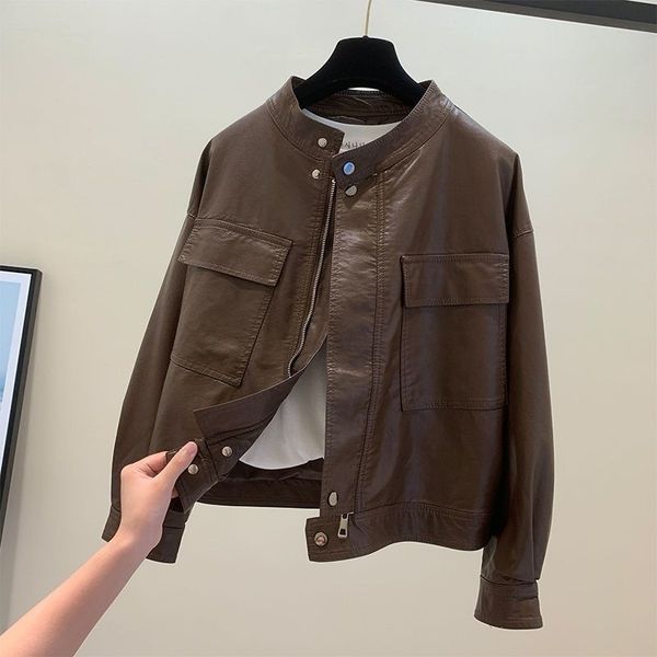 women's jackets vintage pu leather jacket women spring autumn standup collar pocket long sleeve outerwear casual loose motorcycle coat, Black;brown
women's jackets vintage pu leather jacket women spring autumn standup collar pocket long sleeve outerwear casual loose motorcycle coat, Black;brown