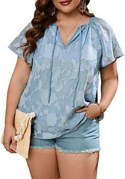 women's casual floral print v neck ruffle short sleeve summer shirts loose blousesg867, White
women's casual floral print v neck ruffle short sleeve summer shirts loose blousesg867, White