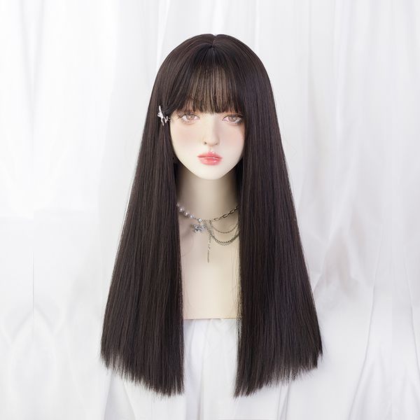 synthetic wig fashion harajuku lolita female hair side dark brown long straight hair, Black
synthetic wig fashion harajuku lolita female hair side dark brown long straight hair, Black