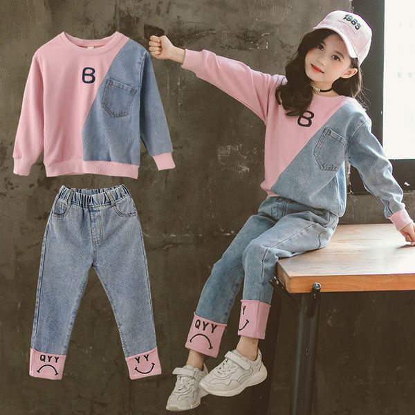 clothing sets spring autumn patchwork kids tracksuit contrast girls sweatshirt denim pant children 2 pieces outfits hoodie set 3 16 years 23, White
clothing sets spring autumn patchwork kids tracksuit contrast girls sweatshirt denim pant children 2 pieces outfits hoodie set 3 16 years 23, White