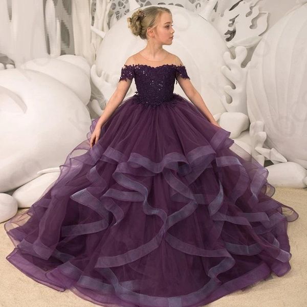 flower girl lace applique bow round neck princess off shoulder sleeves tulle first communion dress, White;blue
flower girl lace applique bow round neck princess off shoulder sleeves tulle first communion dress, White;blue