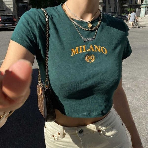 summer women t-shirt girls navel exposed short sleeve crop round neck embroidery pullover tee, White
summer women t-shirt girls navel exposed short sleeve crop round neck embroidery pullover tee, White