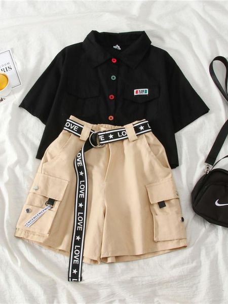 work dresse giry shirt shorts suit female summer junior high school students streetwear korean girlfriends two-piece punk cool set, White;black
work dresse giry shirt shorts suit female summer junior high school students streetwear korean girlfriends two-piece punk cool set, White;black