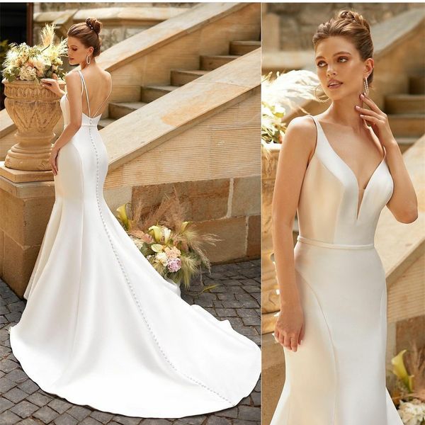 party dresses long satin wedding mermaid spaghetti straps v neck buttons back vestidos de novia for women 230306, White;black
party dresses long satin wedding mermaid spaghetti straps v neck buttons back vestidos de novia for women 230306, White;black