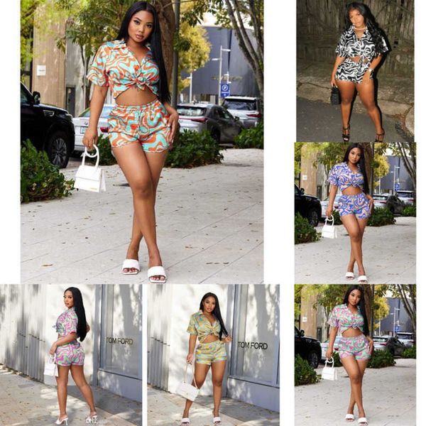 womens designer midriff-baring printed tracksuits short sleeved shirt casual bandage shorts two piece set outfits, Gray
womens designer midriff-baring printed tracksuits short sleeved shirt casual bandage shorts two piece set outfits, Gray