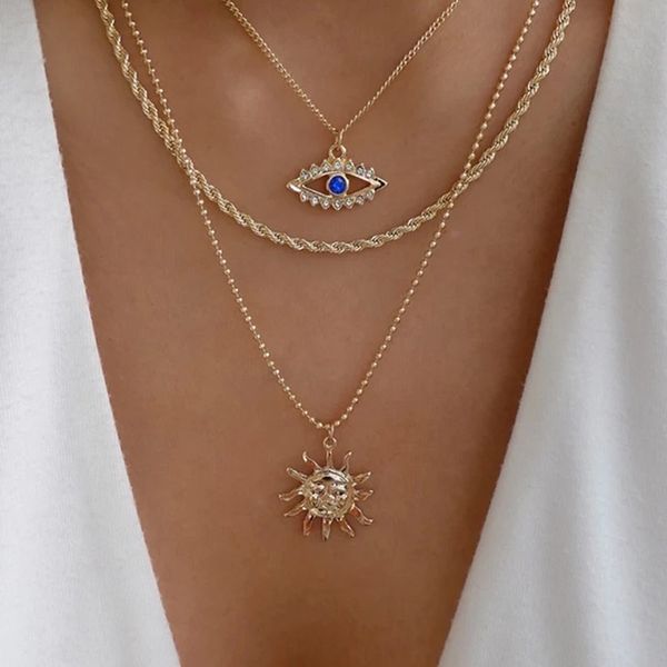 Personality punk wind devil's eye sun pendant multi-layer electroplating alloy necklace female jewelry wholesale
Personality punk wind devil's eye sun pendant multi-layer electroplating alloy necklace female jewelry wholesale