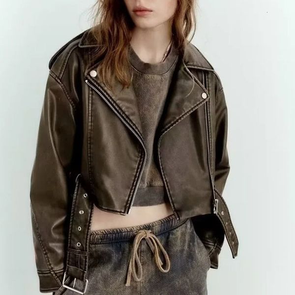 women's jackets washed leather jacket women vintage turn down collar 2023 spring short coat with belt zipper female streetwear 230306, Black;brown
women's jackets washed leather jacket women vintage turn down collar 2023 spring short coat with belt zipper female streetwear 230306, Black;brown