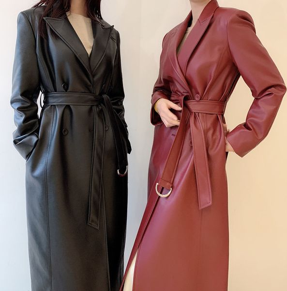 women's jackets korean autumn and winter retro temperament suit collar doublebreasted tiein waist midlength pu leather windbreaker jack, Black;brown
women's jackets korean autumn and winter retro temperament suit collar doublebreasted tiein waist midlength pu leather windbreaker jack, Black;brown