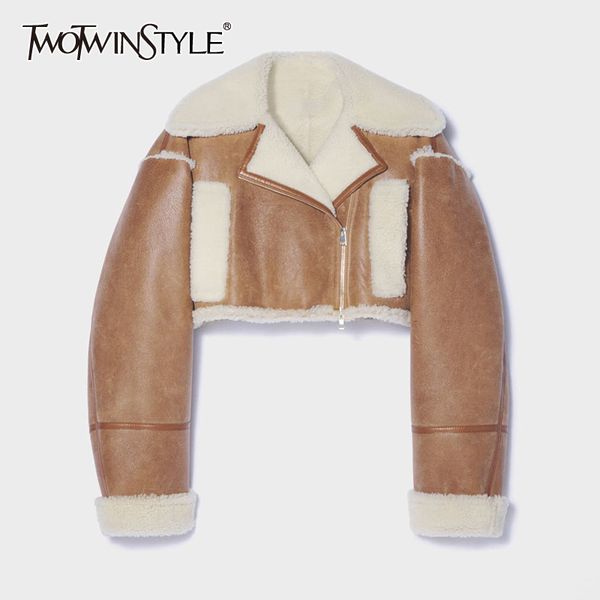 women's jackets twotwinstyle casual colorblock patchwork coat for women lapel collar long sleeve high waist slim short coats female aut, Black;brown
women's jackets twotwinstyle casual colorblock patchwork coat for women lapel collar long sleeve high waist slim short coats female aut, Black;brown