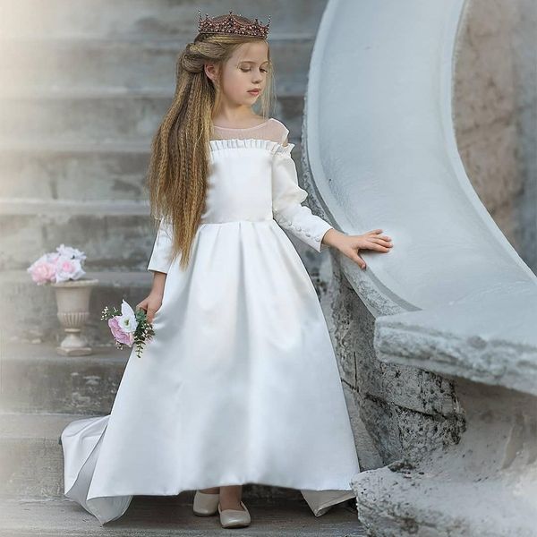2023 classy a line long sleeves flower girl dresses for wedding off the shoulder toddler pageant gowns sweep train satin kids prom dress, White;blue
2023 classy a line long sleeves flower girl dresses for wedding off the shoulder toddler pageant gowns sweep train satin kids prom dress, White;blue