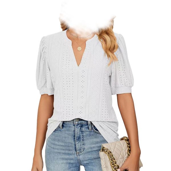 2023 summer casual v-neck solid color hollow bubble sleeve loose t-shirt female, White
2023 summer casual v-neck solid color hollow bubble sleeve loose t-shirt female, White