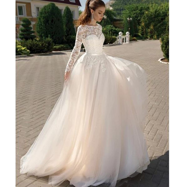 2023 plus size wedding dresses a-line bridal gown long sleeves lace appliqued beaded scoop neck sweep train custom made vestidos de novia, White
2023 plus size wedding dresses a-line bridal gown long sleeves lace appliqued beaded scoop neck sweep train custom made vestidos de novia, White