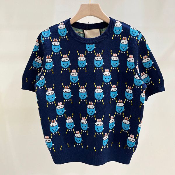 letter jacquard women knits cute cartoon short sleeve crew neck knitted tees for lady, White
letter jacquard women knits cute cartoon short sleeve crew neck knitted tees for lady, White