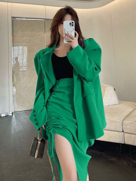 two piece dress set women loose single breasted long sleeve blazer drawstring pleated forked skirts solid elegant skirt suits 230307, White
two piece dress set women loose single breasted long sleeve blazer drawstring pleated forked skirts solid elegant skirt suits 230307, White