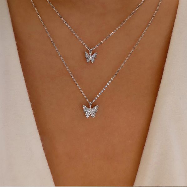 double layer butterfly small diamond design temperament fashion necklace collarbone chain two-piece set wholesale, Silver
double layer butterfly small diamond design temperament fashion necklace collarbone chain two-piece set wholesale, Silver