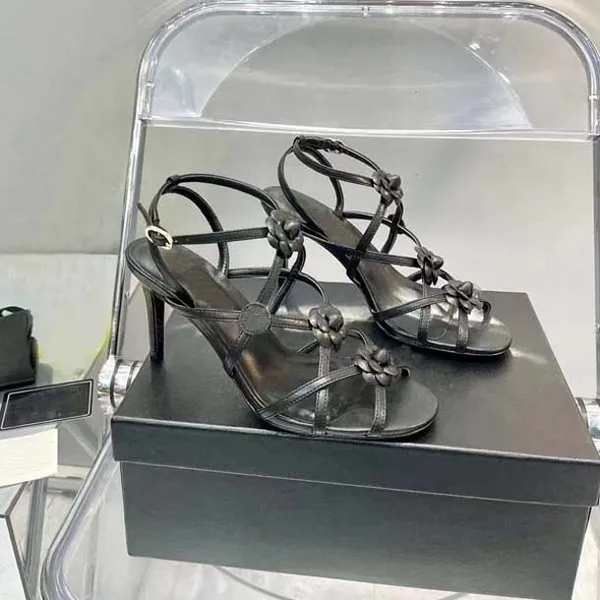 

designer sandals luxury camellia high heels women flip flop t-strap sandal fashion party slippers supermodel catwalk shoes size 35-41 with b, Black
