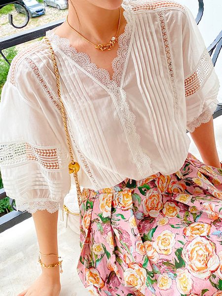 women's blouses shirts gypsylady elegant chic shirt lace patchwork hollow out summer women v-neck sheer puff sleeve ladies blusa 230306, White
women's blouses shirts gypsylady elegant chic shirt lace patchwork hollow out summer women v-neck sheer puff sleeve ladies blusa 230306, White