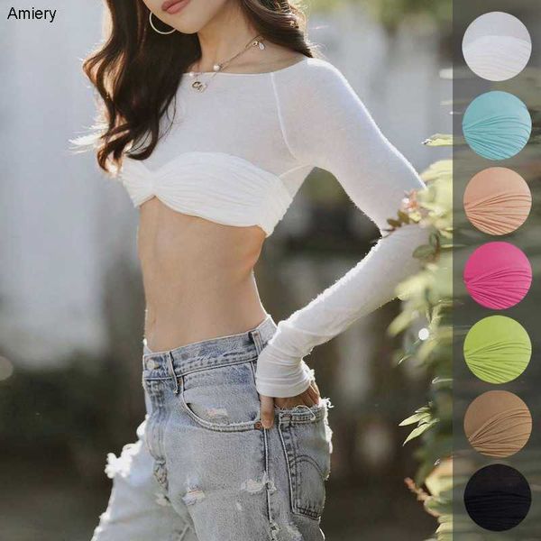 2023 spring summer womens t-shirt tees off shoulder perspective wrapped chest short croptshirts for ladies, White
2023 spring summer womens t-shirt tees off shoulder perspective wrapped chest short croptshirts for ladies, White