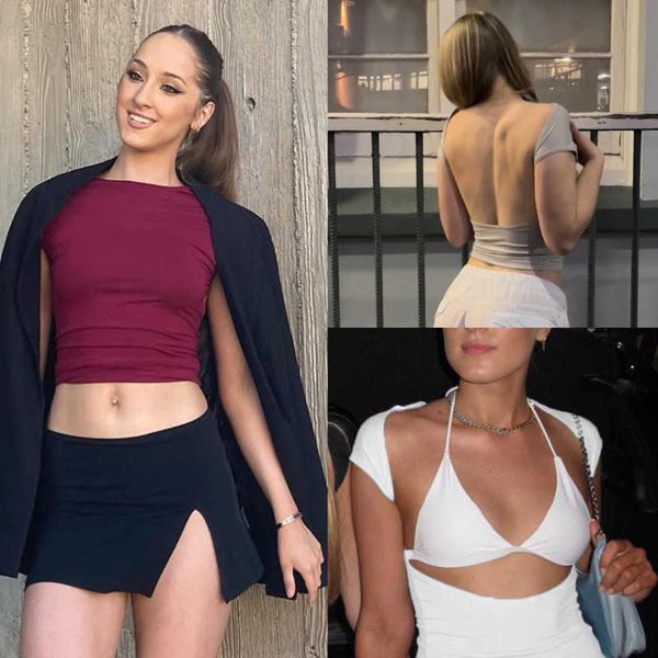 designer womens t-shirt designer 2023 spring and summer new style solid two way small top, White
designer womens t-shirt designer 2023 spring and summer new style solid two way small top, White
