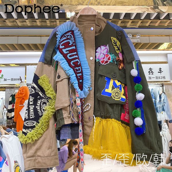 women's jackets spring autumn korean heavy embroidery sequined trench coat women mesh stitching contrast color denim jacket streetwear, Black;brown
women's jackets spring autumn korean heavy embroidery sequined trench coat women mesh stitching contrast color denim jacket streetwear, Black;brown
