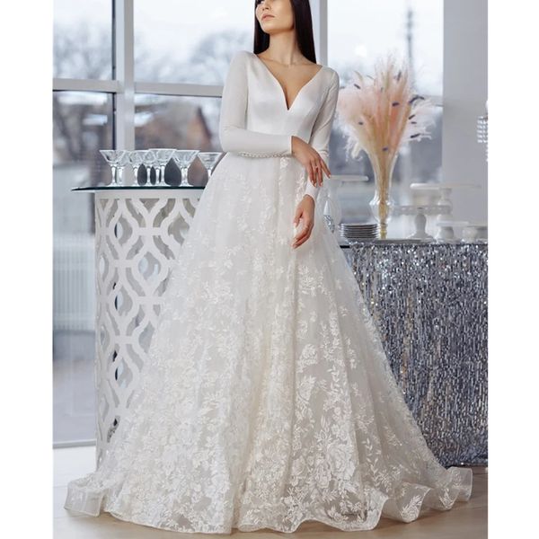 luxury lace ball gown wedding dresses v neck long sleeves bridal gowns sequined tulle cathedral train appliqued, White
luxury lace ball gown wedding dresses v neck long sleeves bridal gowns sequined tulle cathedral train appliqued, White