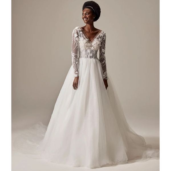 elegant lace applique a line wedding dresses v neck sheer long sleeves satin applique sequined sweep train wedding bridal gowns, White
elegant lace applique a line wedding dresses v neck sheer long sleeves satin applique sequined sweep train wedding bridal gowns, White