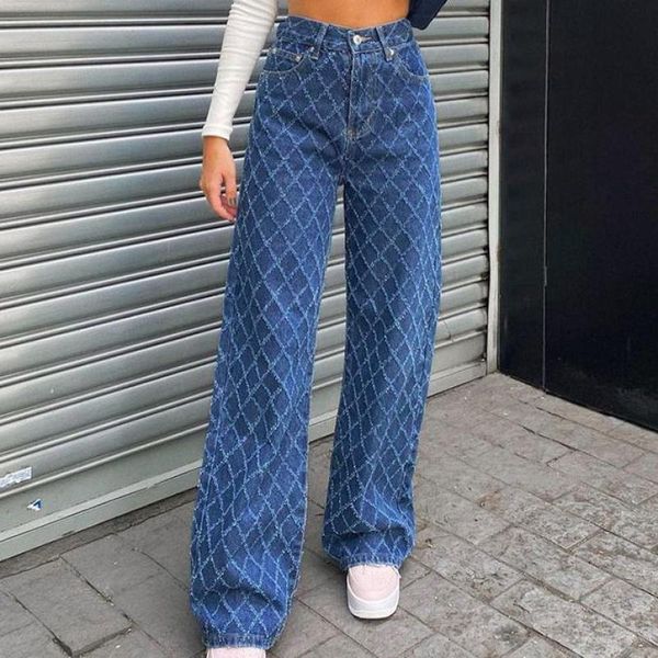 women's jeans spring fashion diamond plaid raw edge straight leg pants high waist washed cotton 230306, Blue
women's jeans spring fashion diamond plaid raw edge straight leg pants high waist washed cotton 230306, Blue