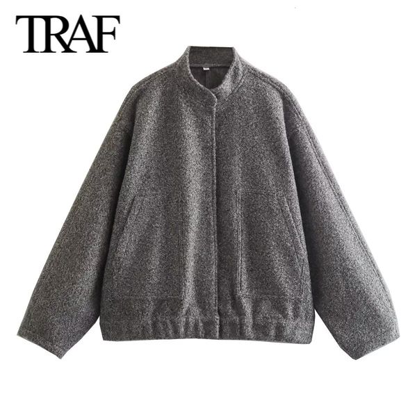 women's jackets traf women fashion fall winter loose jacket long-sleeved standing collar wool blend warm chic female short coats mujer, Black;brown
women's jackets traf women fashion fall winter loose jacket long-sleeved standing collar wool blend warm chic female short coats mujer, Black;brown